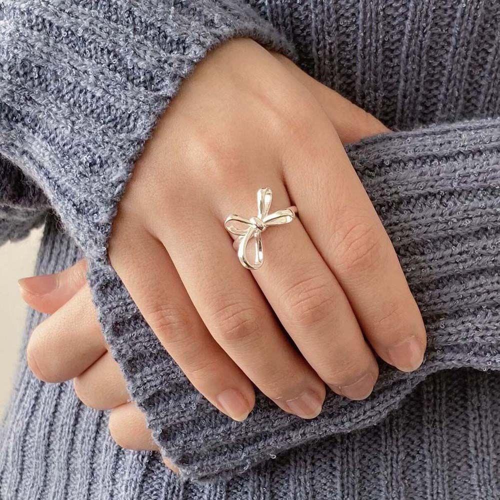 Nhẫn Hở Hình Nơ Phong Cách Hip Hop Tối Giản Cho Nữ