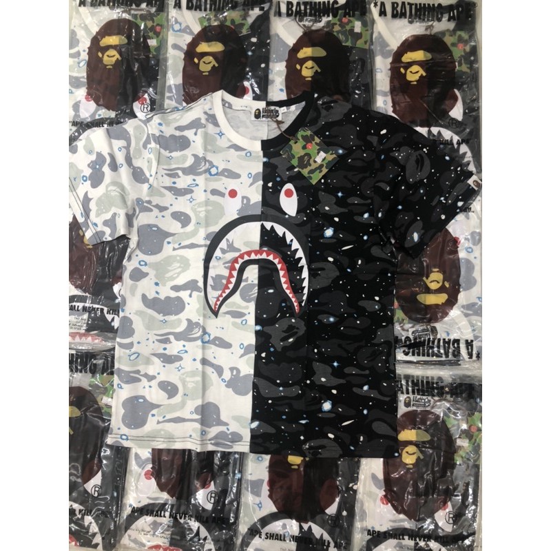 [Ảnh Thật] Áo Tee Bape camo nửa trắng đen Ss2021