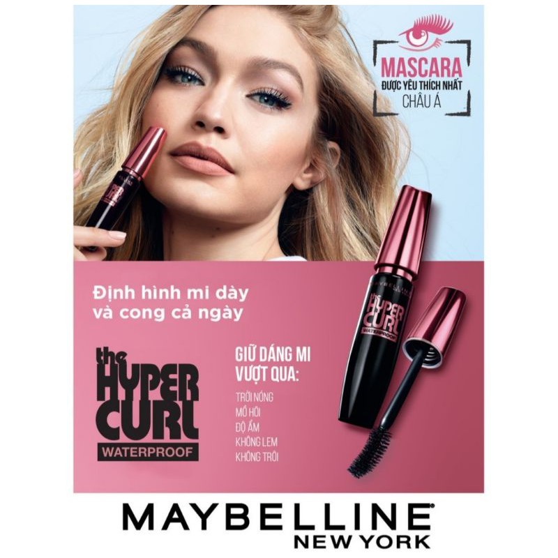 Mascara Dài Mi và Cong Mi Maybelline New York Hyper Curl Waterproof Chuốt Mi Đen 9.2ml