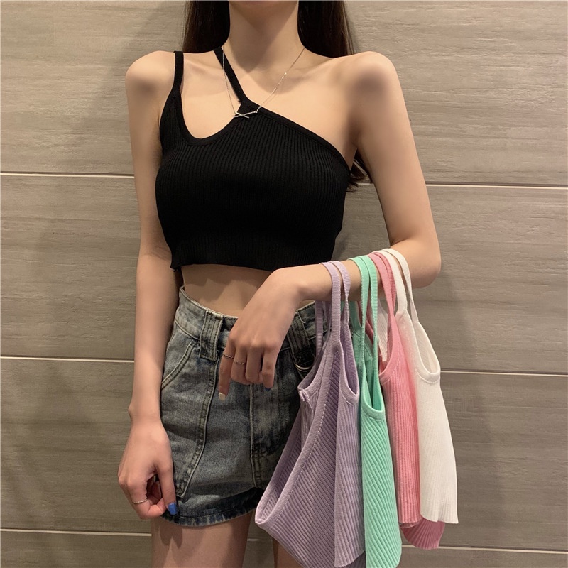 Áo ngắn không tay màu trơn màu đen/ trắng/ tím./ xanh lá/ hồng dành cho bạn nữ