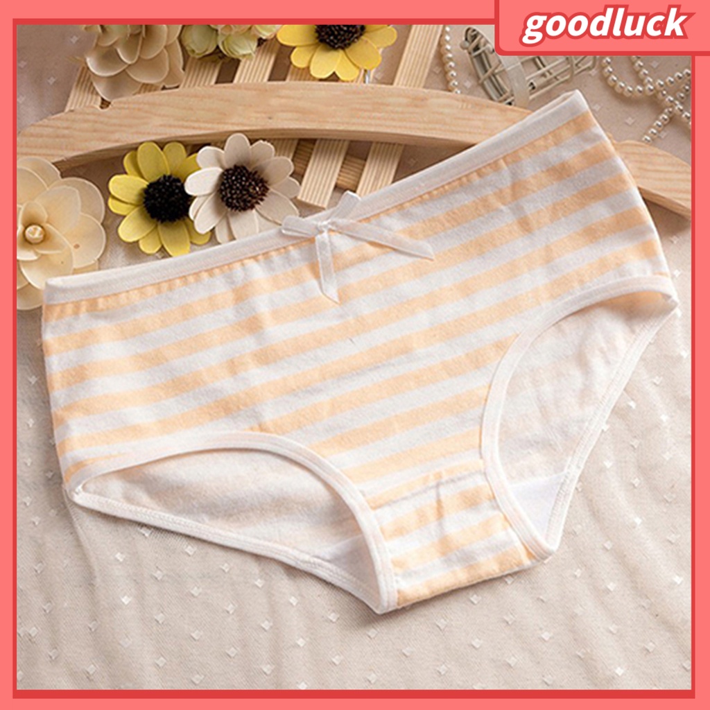 Quần Lót Cotton Kẻ Sọc Mềm Mại Đính Nơ Cho Nữ