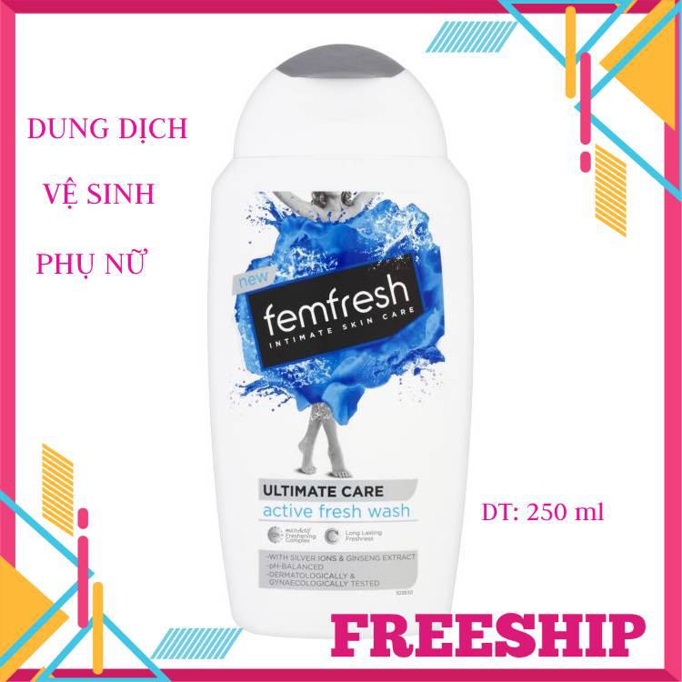 Dung dịch vệ sinh phụ nữ Femfresh Active Fesh Wash 250 ml - Màu trắng xanh dương - Nhập khẩu Anh