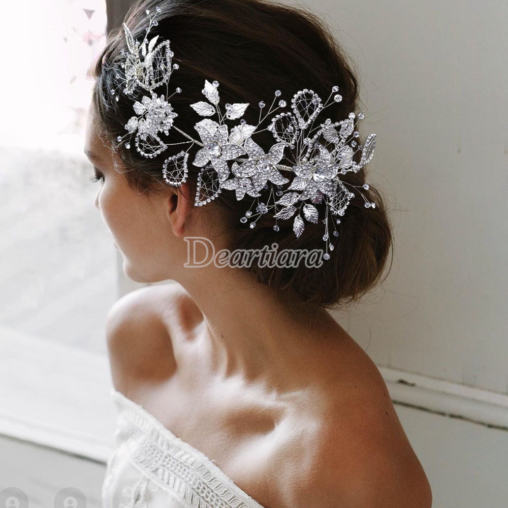 Cài Tóc Thời Trang Hình Chiếc Lá Bằng Hợp Kim Có Đính Đá Cho Cô Dâu