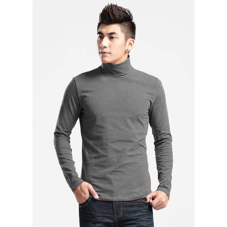 Áo thun cổ lọ tay dài nam màu xám đậm - XĐ01