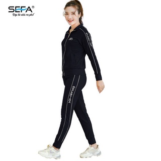 Bộ đồ nữ mặc SEFA dài tay kéo khóa, logo thêu tay cực cá tính chất liệu mì cao cấp