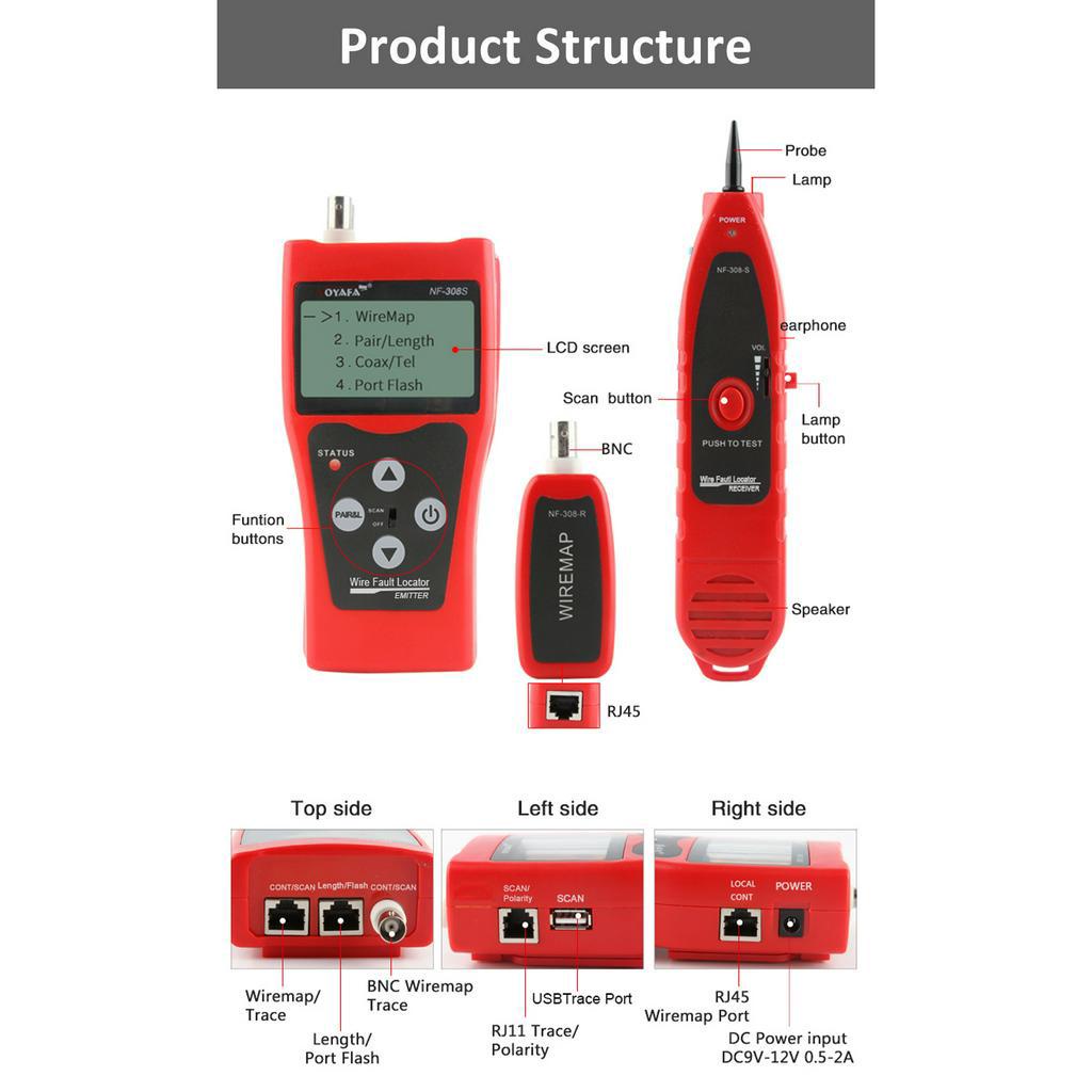 Noyafa NF-308 Dây Cáp Mạng LAN Kiểm Tra Đường Dài RJ45 RJ11 Ethernet
