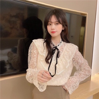Áo kiểu ren cổ tàu thắt nơ