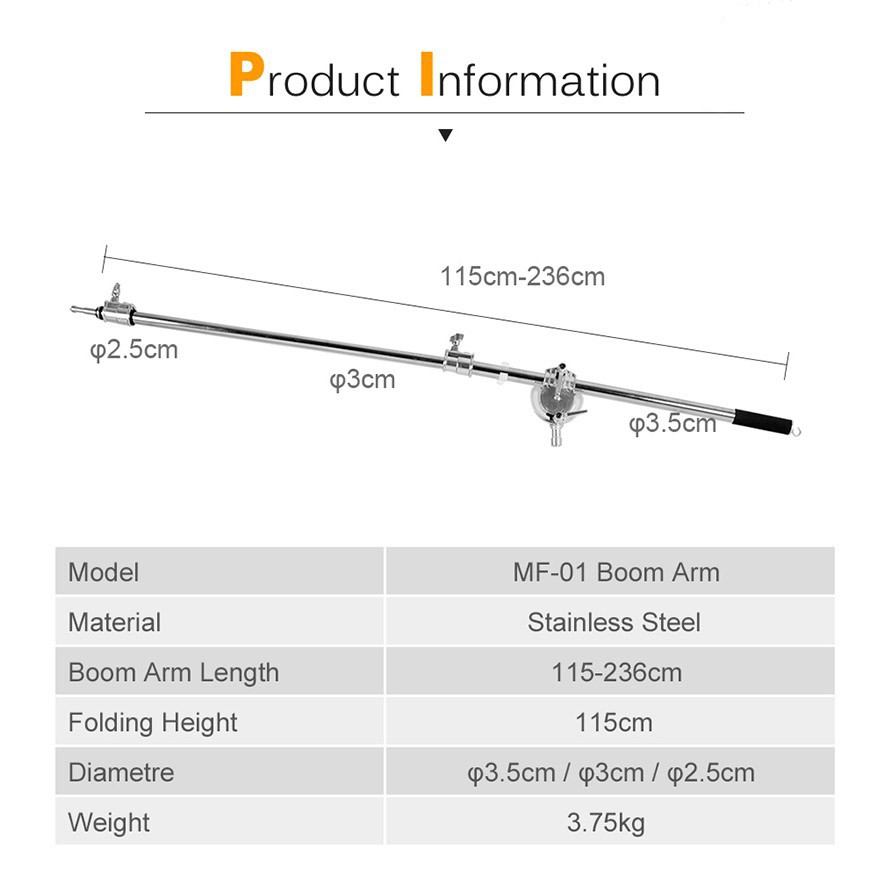 Tay Boom Treo Đèn Inox MF-01 (Boom Lights) Chịu lực: 15-20kg