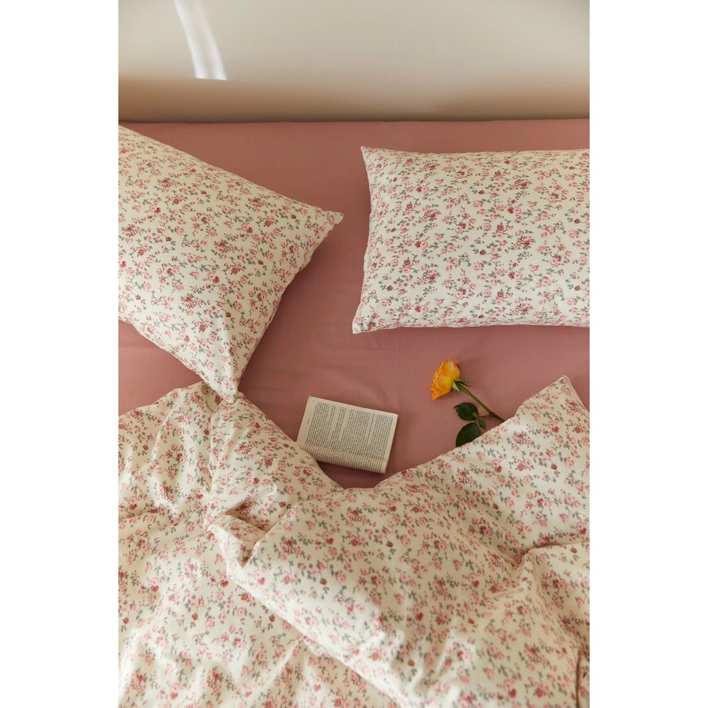 Chăn Ga Gối Cotton Living "Hồng Leo Trắng" 4 món