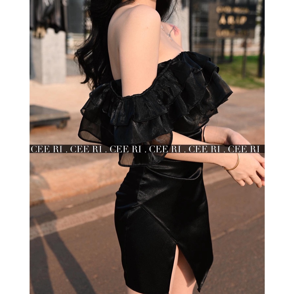 Váy Tiểu Thư Trễ Vai Cổ Yếm Chất Vải Ren Cao Cấp Phối Tơ Nến Lót Lụa Dáng Chữ A Họa Tiết Độc Đáo NV310