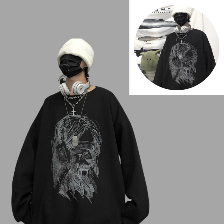 Áo sweater form rộng/ Áo nỉ nam nữ unisex in hình mặt quỷ siêu ngầu Rô Store SW07 | BigBuy360 - bigbuy360.vn