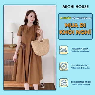 Đầm xuông Michi House Váy Suông Đuôi Cá Thiết Kế Cổ Tròn Rộng Mát Mặc Bốn Mùa Bầu Mặc Xinh Freesize V397