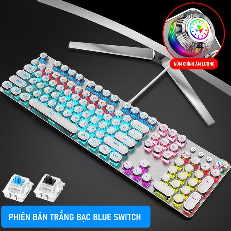 Bàn phím cơ gaming nút tròn bằng hợp kim siêu bền có 9 chế độ đèn LED đa dạng gõ siêu nảy