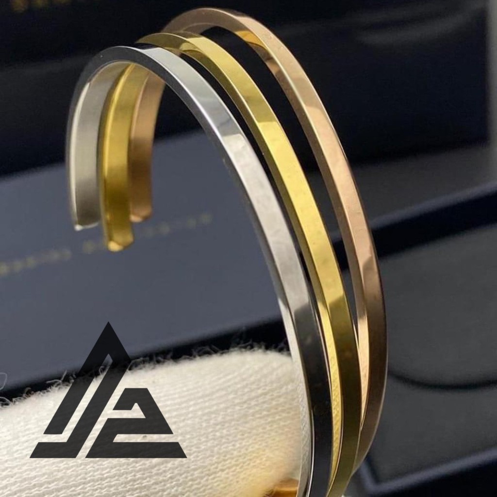 Vòng Cuff Titanium v1 unisex cặp đôi thép không gỉ 316L