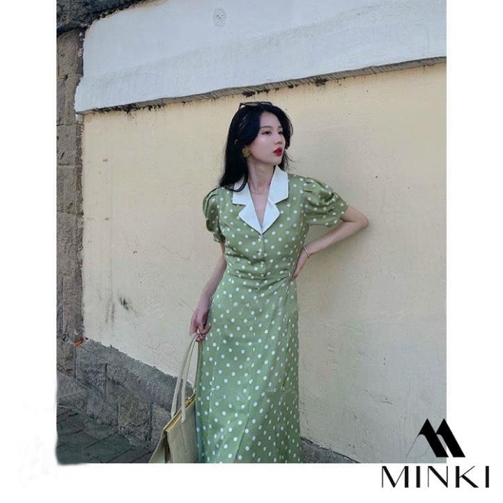 [TTTK] ĐẦM XANH CHẤM BI CỔ ĐIỂN - CHẤT LIỆU CAO CẤP - MÀU XANH BƠ CHẤM BI | BigBuy360 - bigbuy360.vn