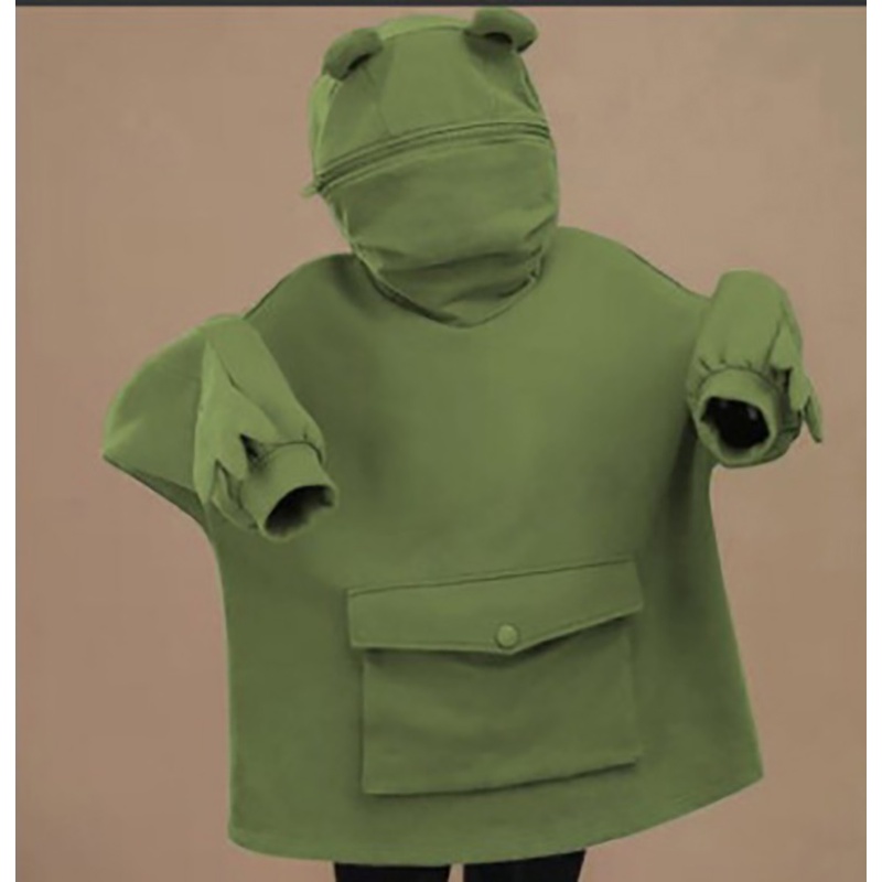 IELGY    Áo Khoác Nhung Dài Trung Bình Thiết Kế Hình Ếch Dễ Thương Thời Trang Thu Đông Cho Nữ