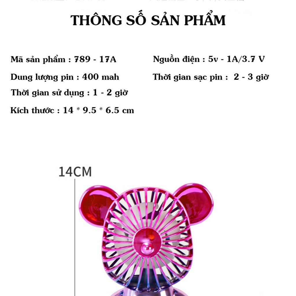Quạt cầm tay mini bearbrick tích điện nhiều màu sắc hot trend 2022