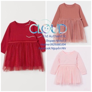 Váy cotton phối voan dài tay bé gái hm uk/japan chính hãng size 4-6m đến 3-4y