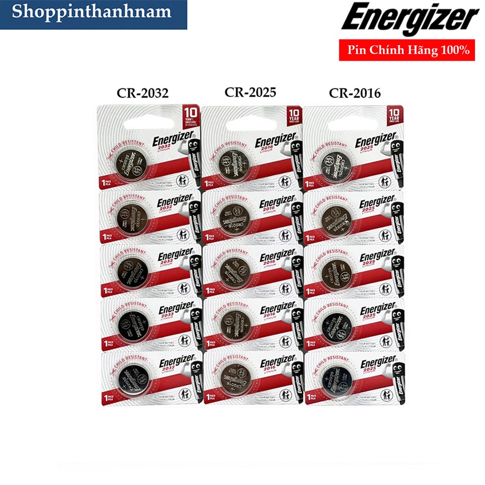 Vỉ 5 Viên Pin Energizer CR2032 / CR2025 / CR2016 Chính Hãng
