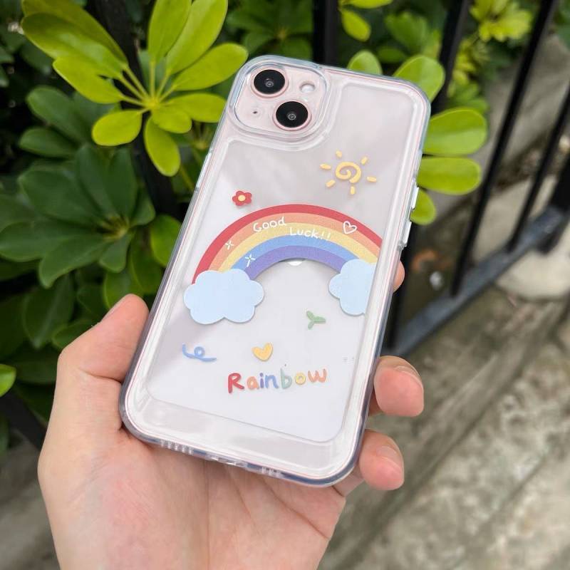 Ốp điện thoại silicon chống rơi cạnh thẳng hình mặt cười cầu vồng đơn giản thích hợp cho iPhone 13 11 XR 12 Xs 8P Y9Gd -