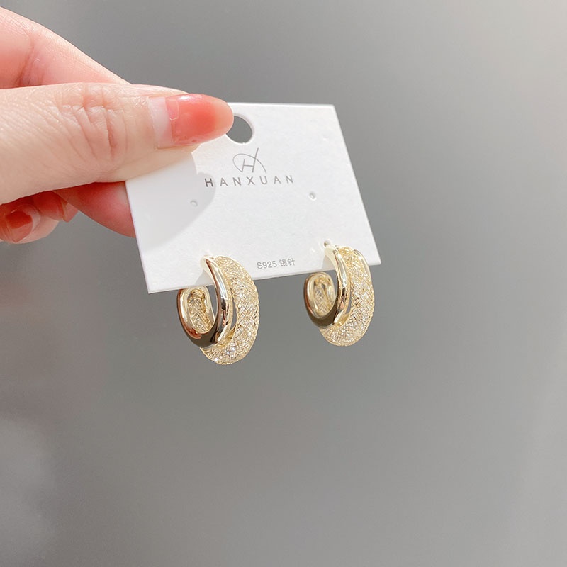 Bông Tai Kim Loại Mạ Bạc 925 Phong Cách Hàn Quốc Sang Trọng