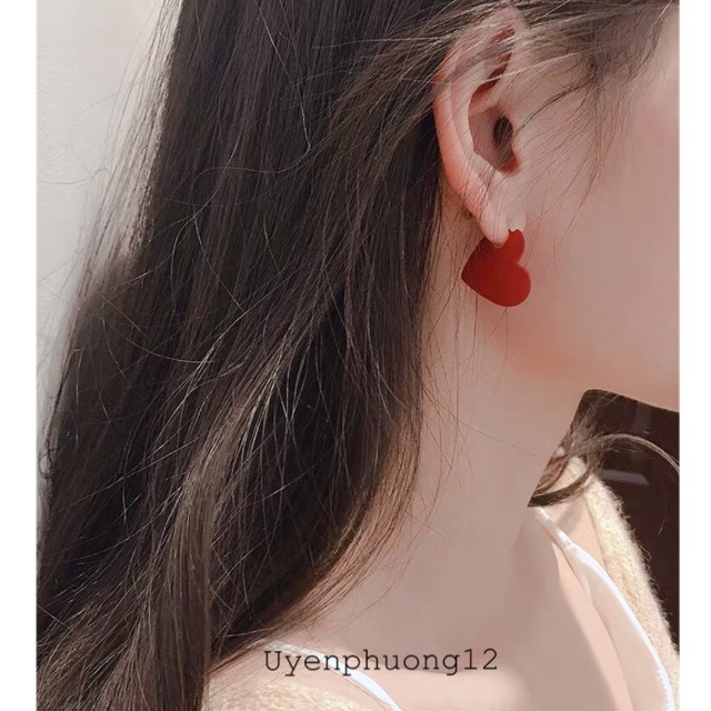 Khuyên tai iu tim đỏ xinh xắn