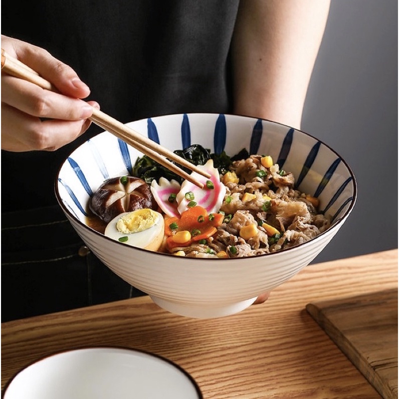 Bộ bát đĩa xanh lam bốn hoạ tiết, bát đĩa phong cách Nhật, bát đĩa decor