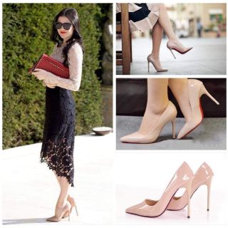Cao gót đế đỏ màu nude bóng 11p
