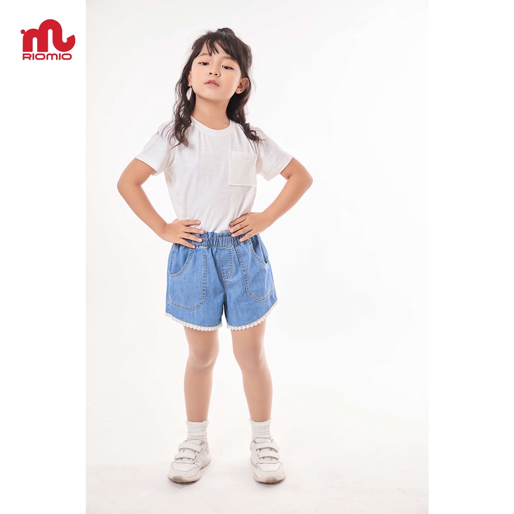 Quần short jean cho bé gái 3-11 tuổi (15-40kg) RIOMIO 100% cotton USA phối chân ren - RO075