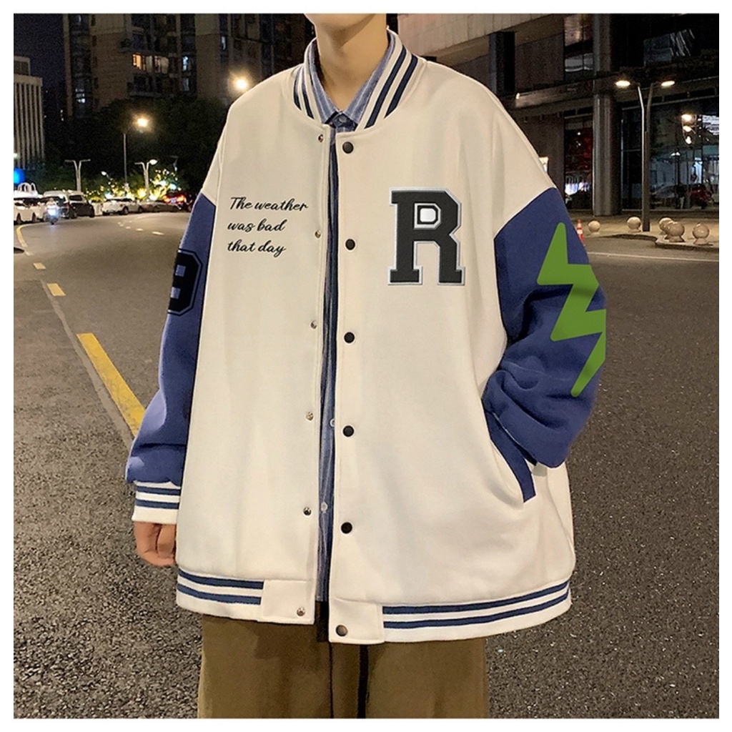 Áo Khoác Bomber Nỉ Chữ R UNisex Nam Nữ Hình In Form Rộng Kiểu Dáng Hàn Quốc Freesize Mặc Đi Chơi Đi Học