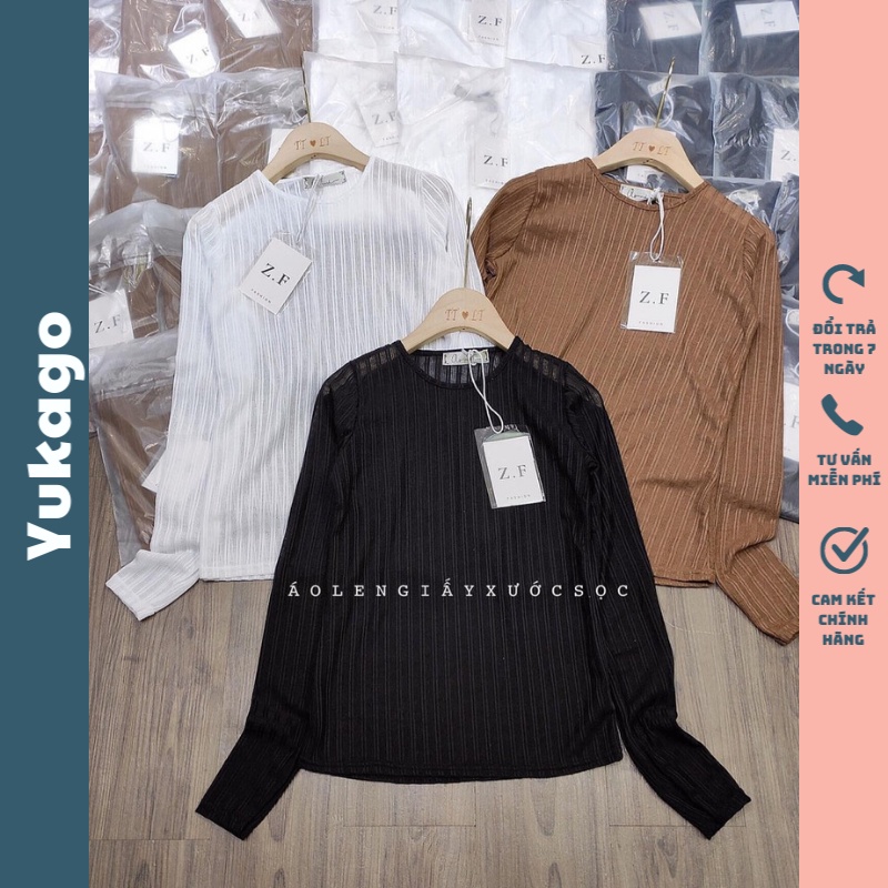 Áo len nữ len giấy xước dọc gân sọc nhũ montoghi YUKAGO SC273