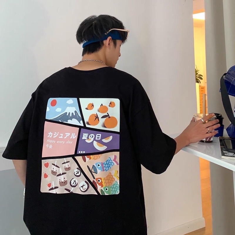 Áo Thun Tay Lỡ Unisex Happy màu ĐEN/TRẮNG /Nam nữ unisex❤️ Áo phông cổ tròn Jaystoree