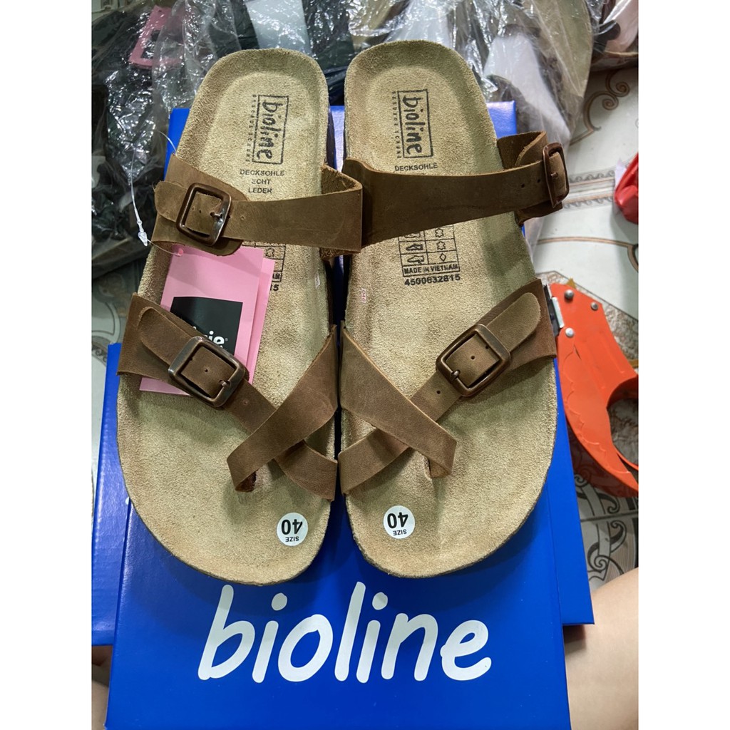 Dép da bò xỏ ngón, quai chéo Unisex (Đế trấu) - D06 birkenbiolion