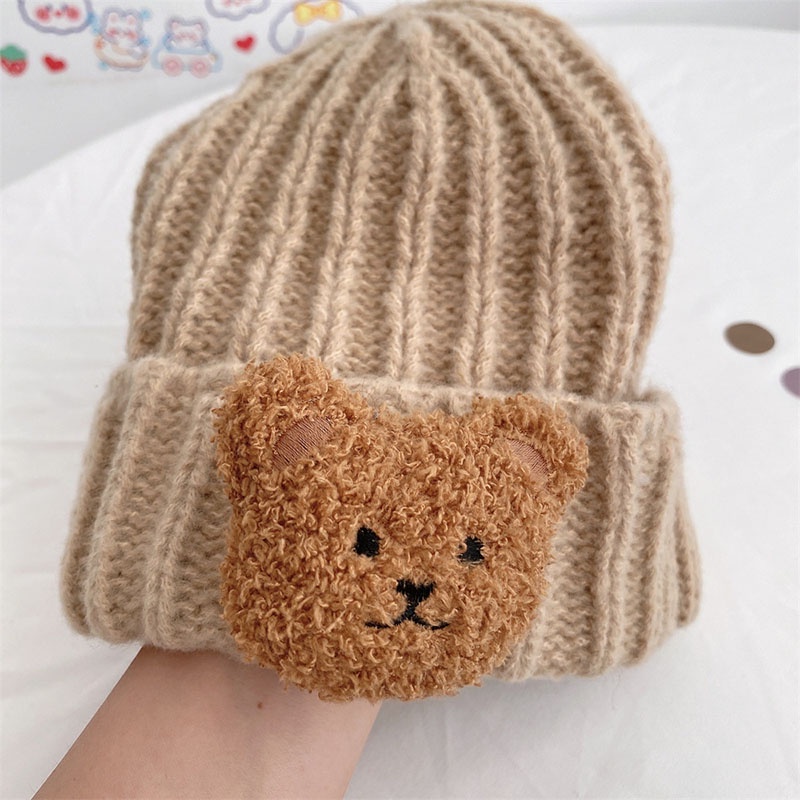 Mũ Beanie Dệt Kim Mềm Mại Giữ Ấm Hình Gấu Bông Đáng Yêu Cho Bé Trai Và Gái