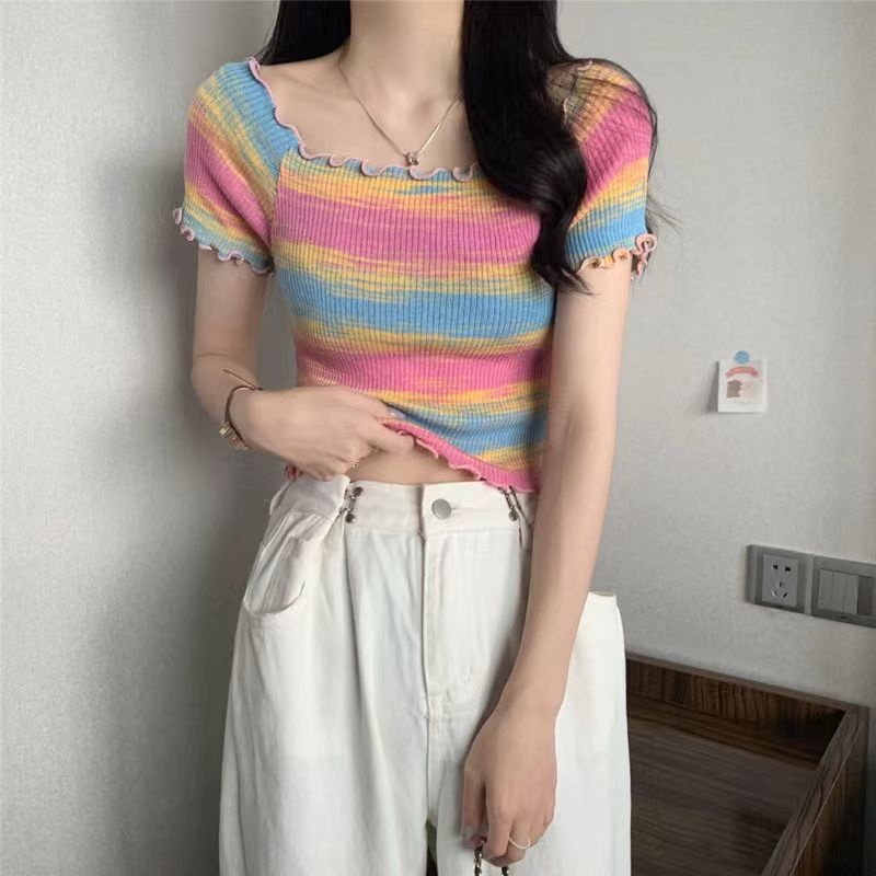 Áo Thun Nữ Ngắn Tay Kẻ Sọc Thiết Kế Mới