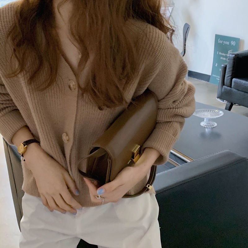 Áo Khoác Cardigan Tay Dài Dáng Rộng Cổ Chữ V Vải Len Dệt Kim Mềm Mại Phong Cách Hàn Quốc | WebRaoVat - webraovat.net.vn