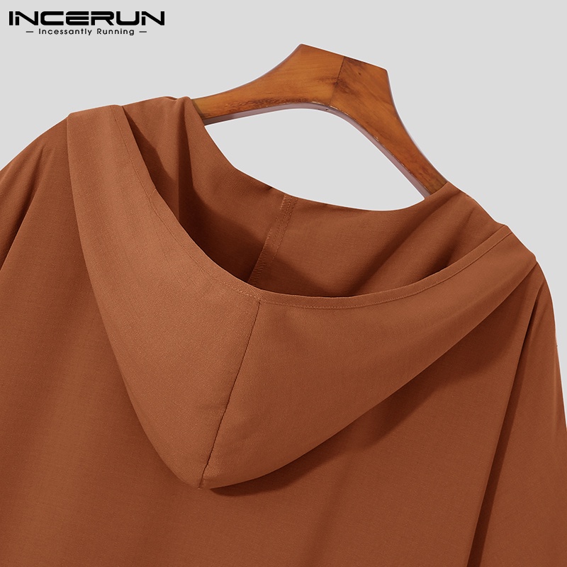 Set áo hoodie ngắn tay và quần short dáng rộng INCERUN phong cách thời trang cho nam 3 màu lựa chọn