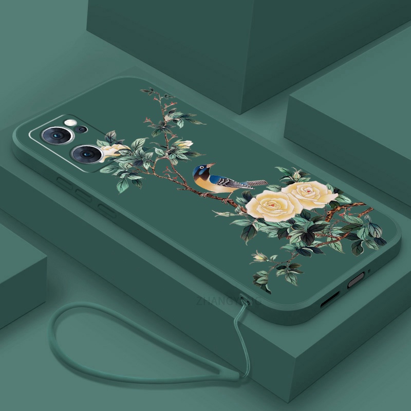Ốp Điện Thoại TPU Mềm Họa Tiết Hoa Và Chim Có Dây Đeo Cho oppo reno 7 5g reno 7 se