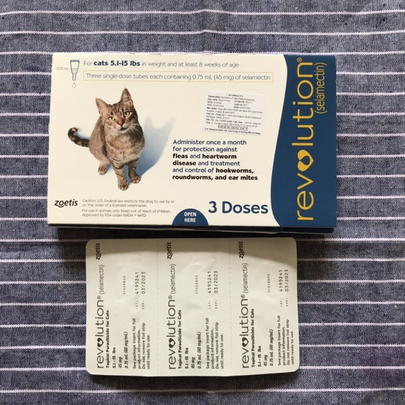 Tuýp nhỏ trị rận tải, ghẻ nội, ngoại ký sinh trùng cho mèo Revolution 6%