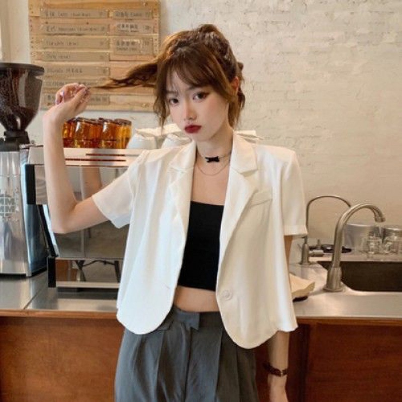 Happy-store  Áo khoác blazer ngắn tay thời trang Hàn Quốc dễ phối đồ cho nữ