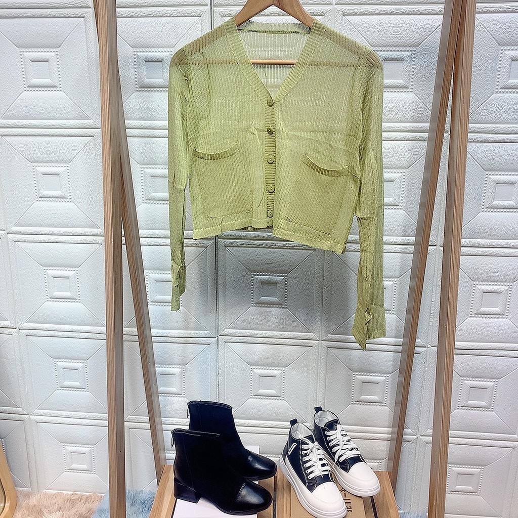 Áo cardigan len mỏng dài tay cổ V thời trang nữ freesize 336 1Z18