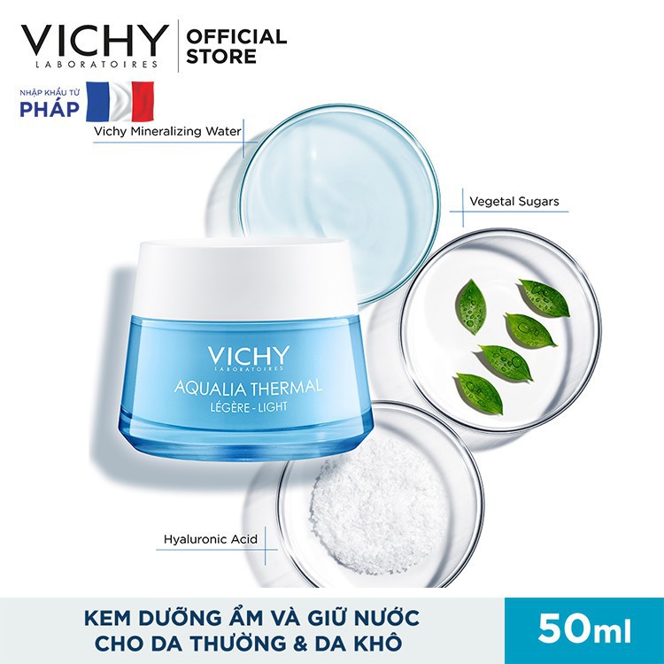 [Quà tặng] Kem dưỡng ẩm và cung cấp nước Vichy Aqualia Thermal Rehydrating Cream Light 50ml