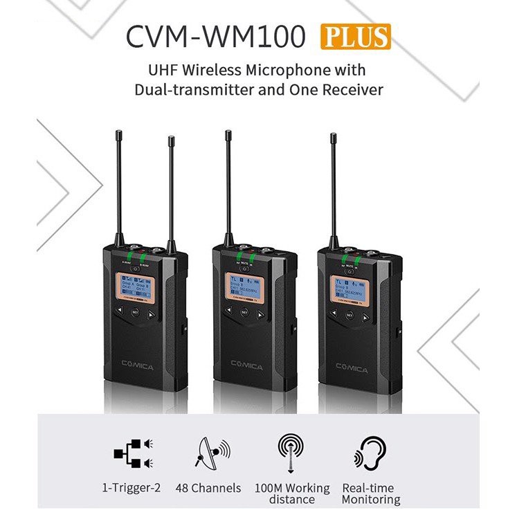 [Mã ELHACE giảm 4% đơn 300K] Micro Không Dây UHF Cho Máy Ảnh Comica CVM-WM100 Plus - Hàng Chính Hãng