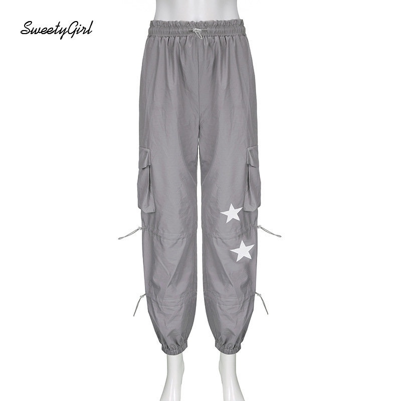 Quần Dài Thể Thao Dáng Rộng Phối Túi In Hình Ngôi Sao Màu Tương Phản Thời Trang 2022 Cho Nữ