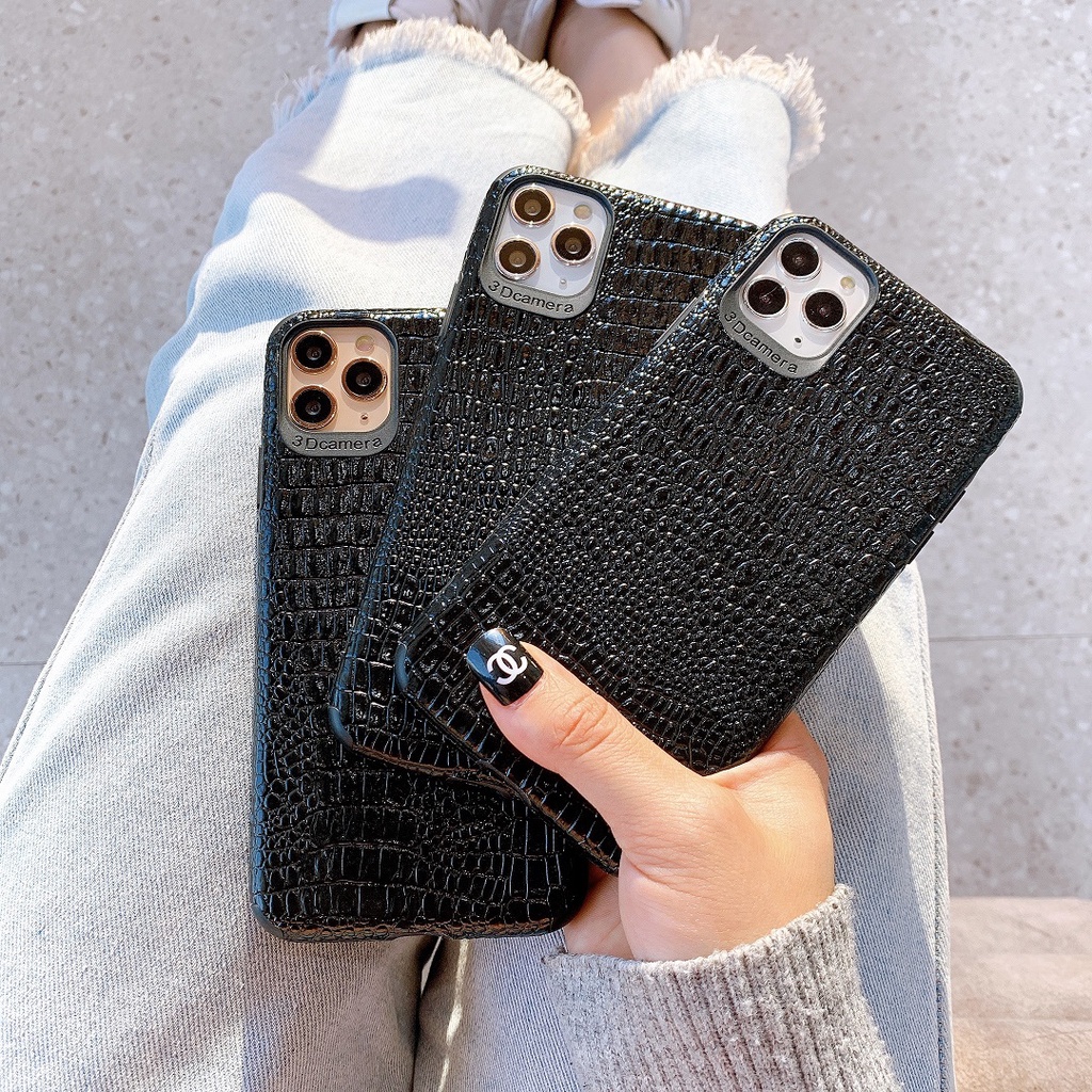 ỐP LƯNG DA IMD DÀNH CHO IPHONE VÂN NỔI CROCODILE BLACK - N123