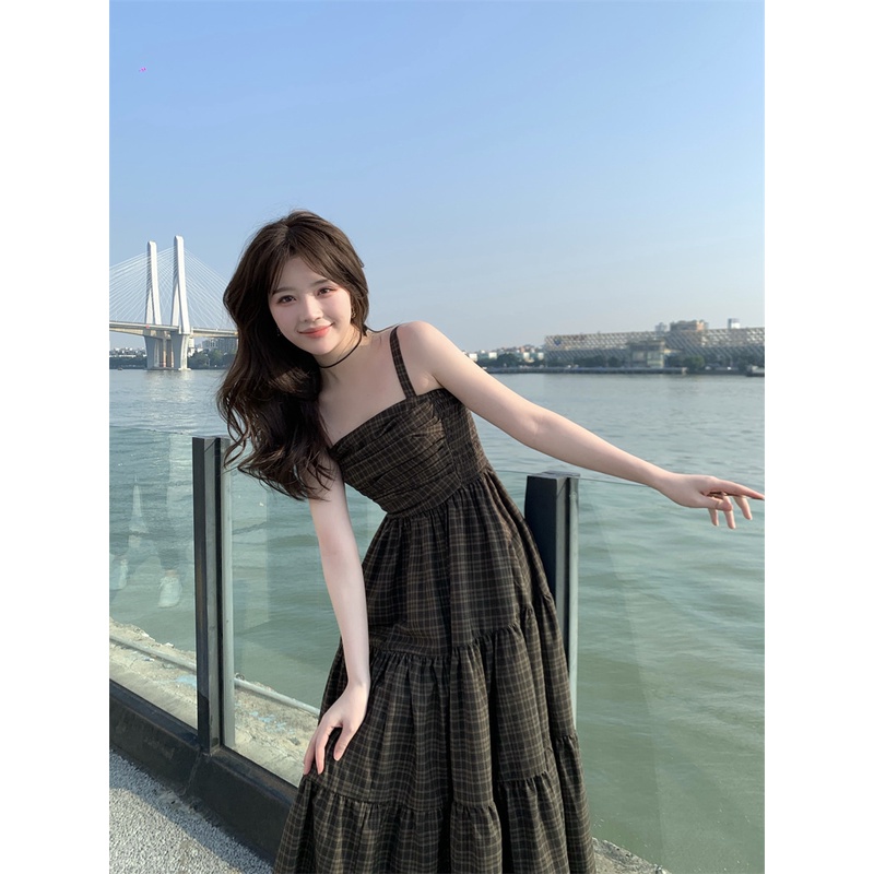 ĐẦM MAXI HAI DÂY SỌC CARO