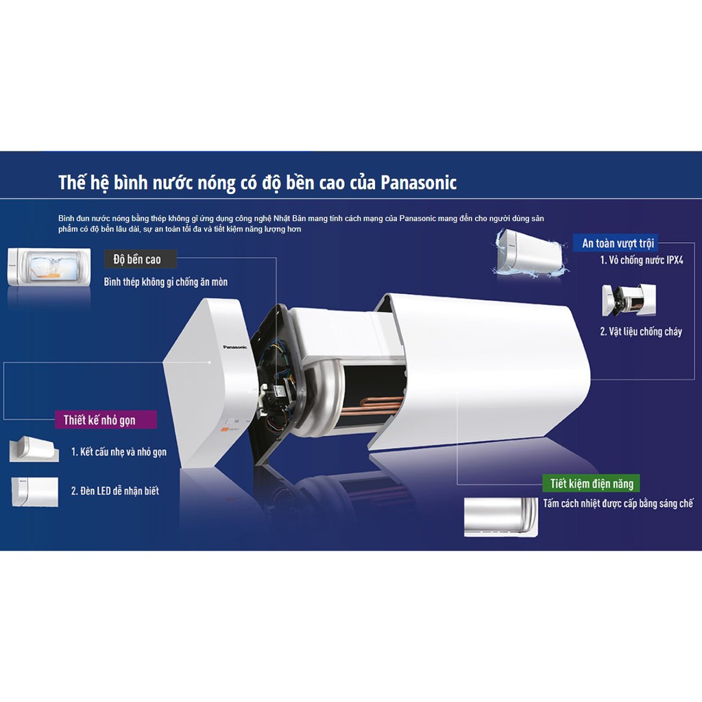 Bình nóng lạnh Panasonic 15L, 20L, 30L - Bảo Hành kích hoạt Điện Tử Tại Nhà 2 năm Toàn Quốc -