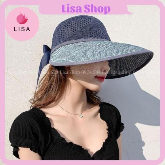 [HÀNG CAO CẤP] Mũ cói chống nắng, nón cói đi biển vành rộng phối nơ mặt sau siêu hot 2021, M15