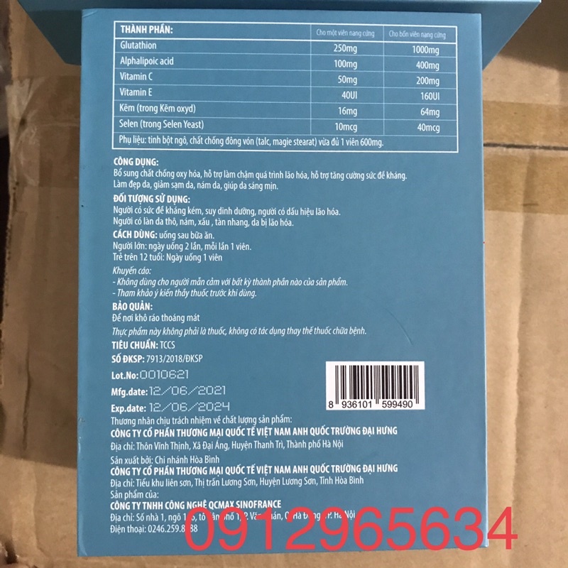 Viên uống Glutathione đẹp da giảm nám trắng da từ bên trong cơ thể rất tốt cho sức khoẻ phụ nữ chính hãng 30 viên