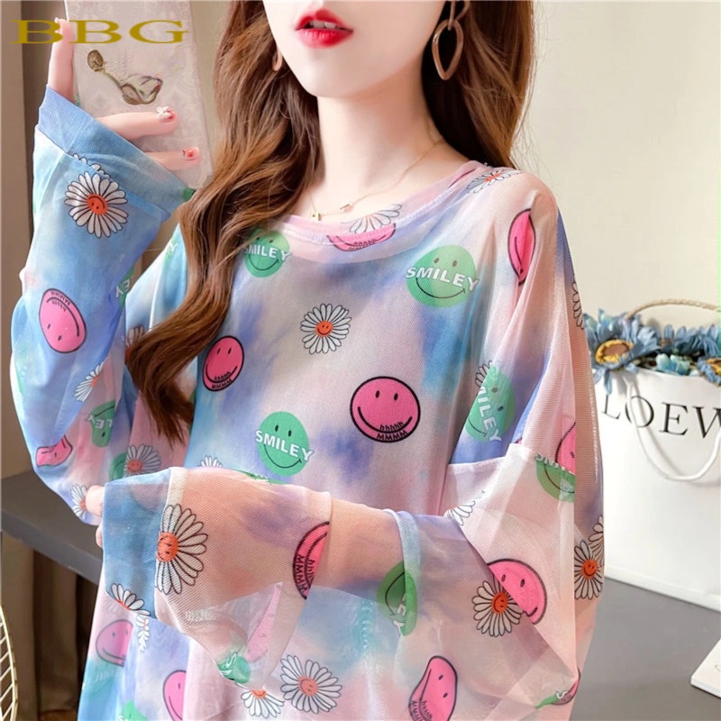 Áo Thun Chiffon Tay Dài Chống Nắng Dáng Rộng Phối Ren Dễ Thương Phong Cách Phương Tây Cho Nữ